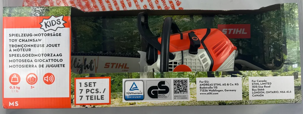 Tronçonneuse jouet STIHL Sécurisée : Apprendre le Jardinage sans Danger