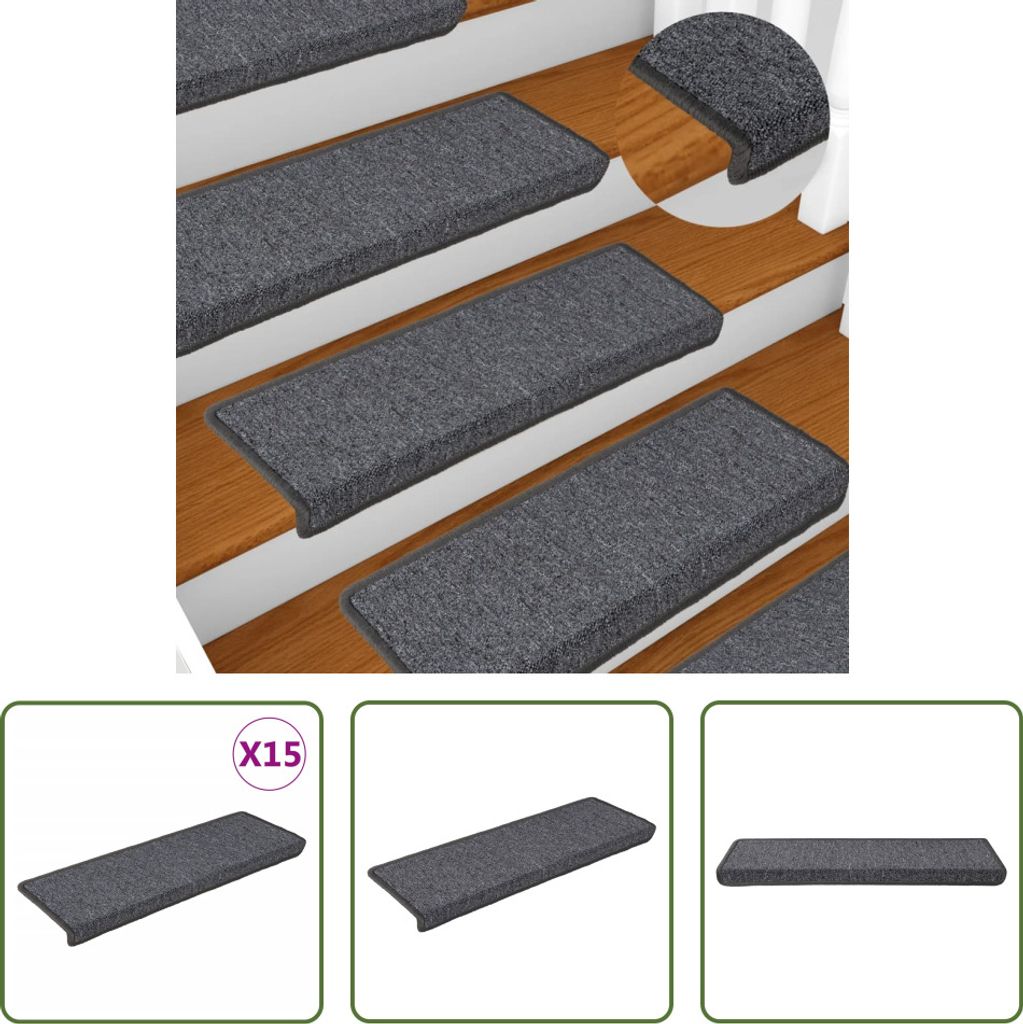 The Living Store Stufenmatten 15 Stk. 65x21x4 cm Grau und Schwarz