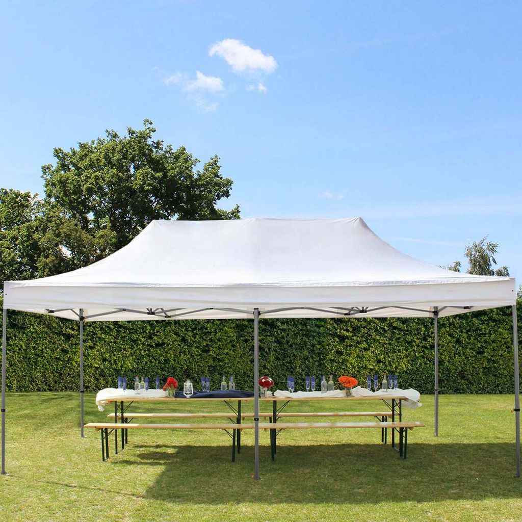 TOOLPORT 3x6m Stahl Faltpavillon, ohne Seitenteile, weiß