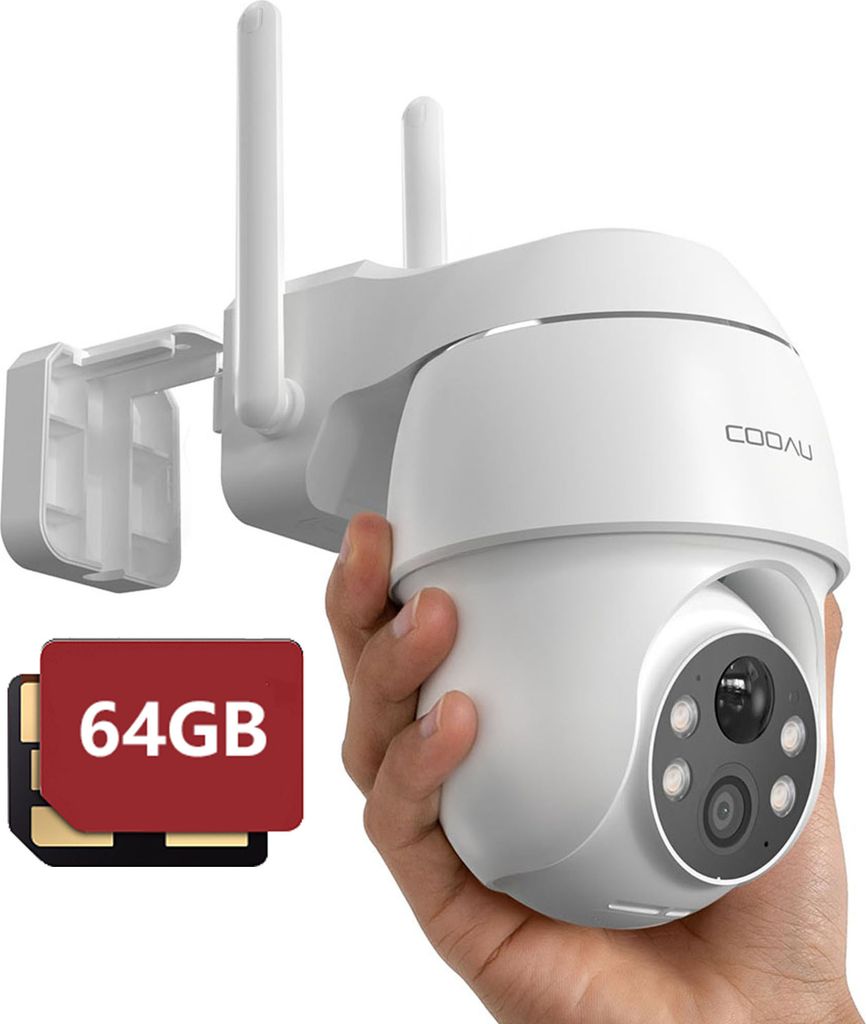COOAU 2K Überwachungskamera Außen Akku mit PTZ,Wlan Kamera mit Farbnachtsicht, PIR Bewegungsmelder, Personenkennung, 2-Wege-Audio, Alexa, IP66...