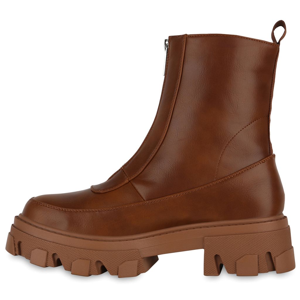 VAN HILL Damen Stiefeletten Mit Blockabsatz - Gefüttert, Lack-Optik 5cm Absatz