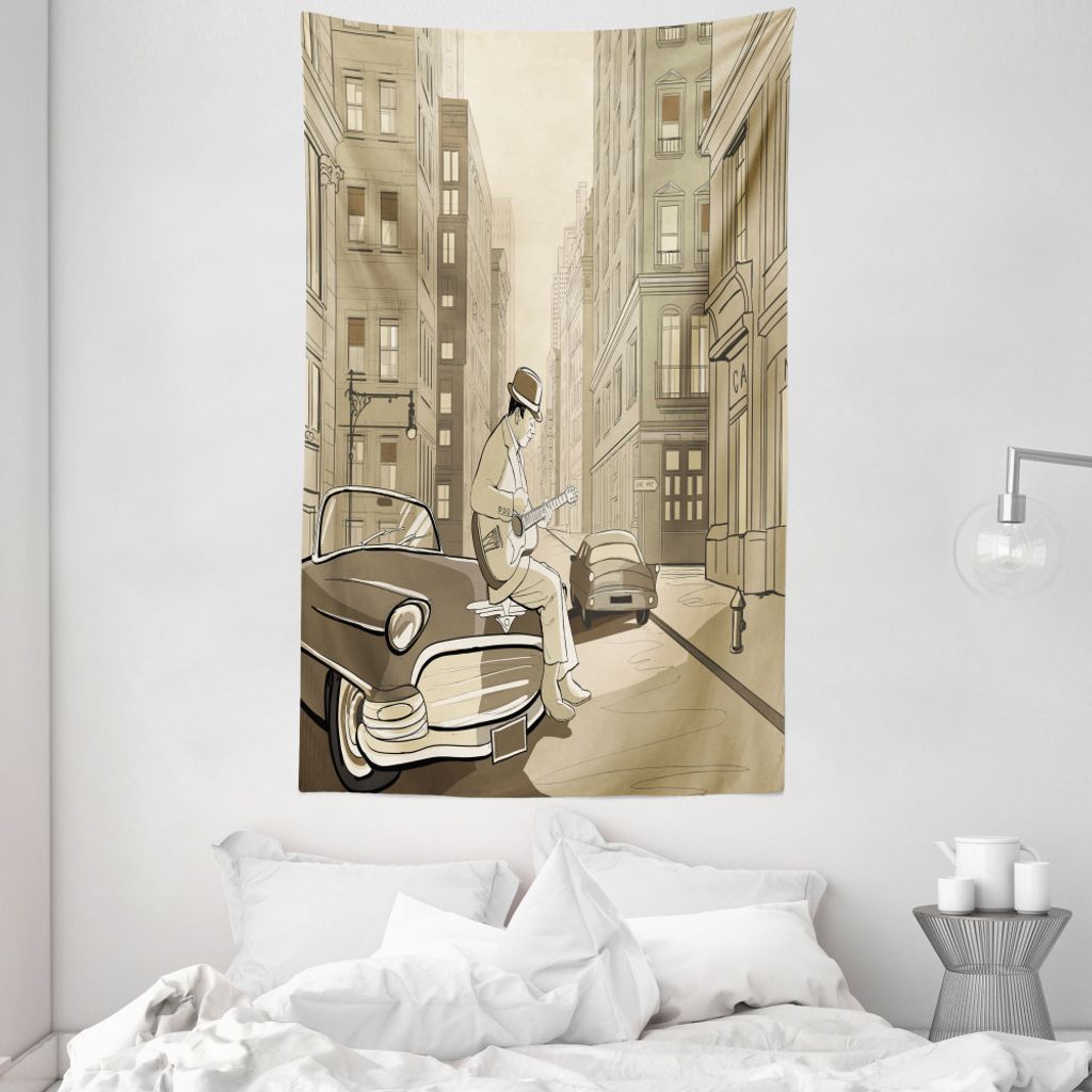 ABAKUHAUS Musik Wandteppich und Tagesdecke, Old Street von New York aus Weiches Mikrofaser Stoff Waschbar ohne Verblassen Digitaldruck, 140 x 230 c...