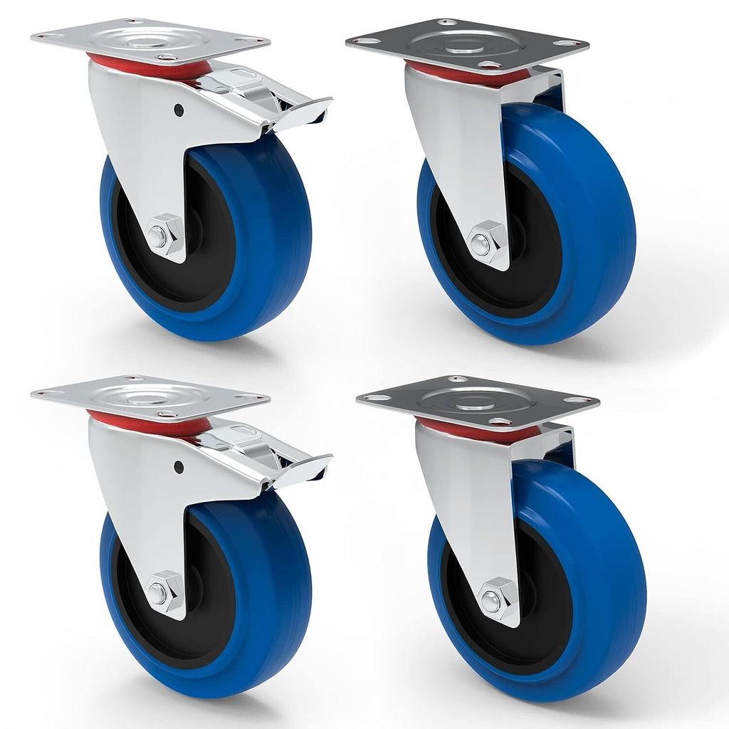 PRIOstahl Transportrollen Blaue Rollen 80mm 2 Lenkrollen + 2 Bremsrollen