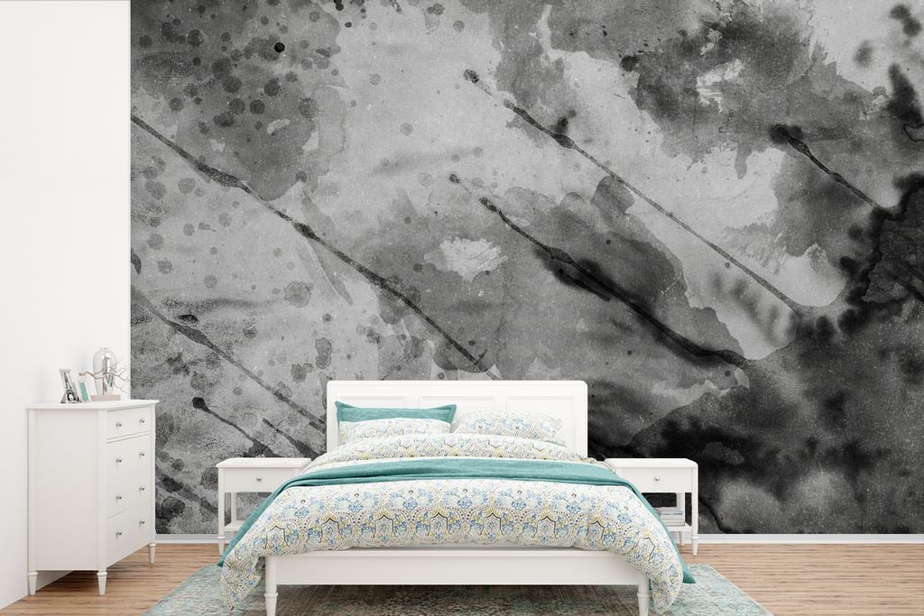 MuchoWow Fototapete für Wohnzimmer oder Schlafzimmer Wandtapete Vinyl Motivtapete Aquarell - Grau - Abstrakt - 420x280 cm - Zimmer für Kinder