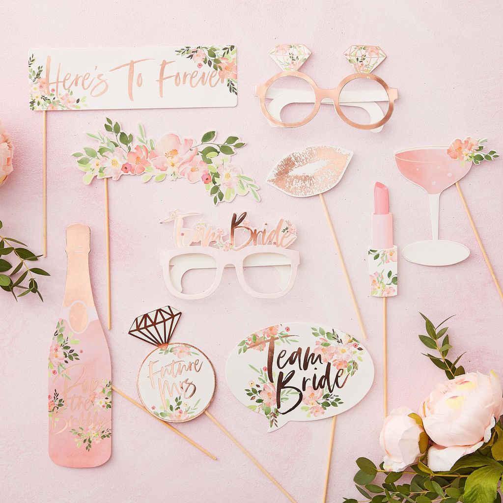 Floral Party Team Bride Photo Booth Set 10 tlg.