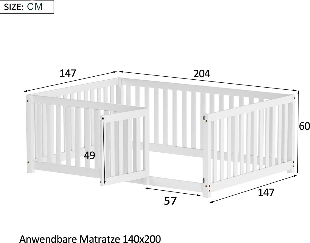 Flieks Kinderbett Bodenbett Holzbett mit Rausfallschutz und Produktbild 4