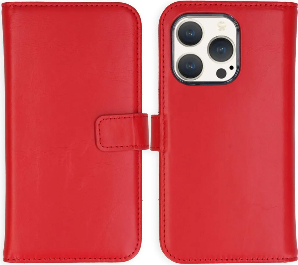 Cover a Libro iPhone 15 Pro Selencia - Pelle Genuina Rossa Professionale