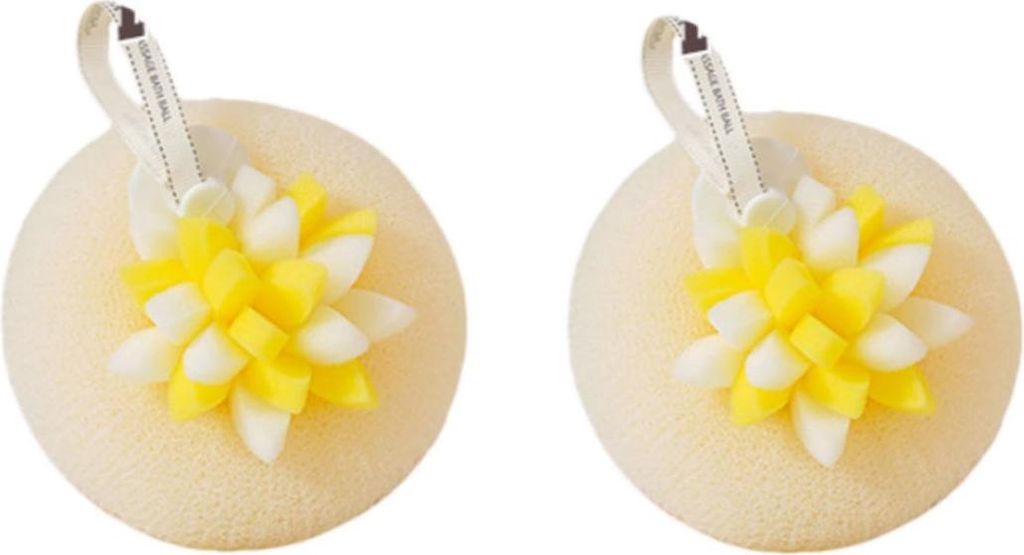 INF 3D Blütenblatt Massage Badeschwamm - 2er Pack: Weiches Peeling für Entspannung Gelb