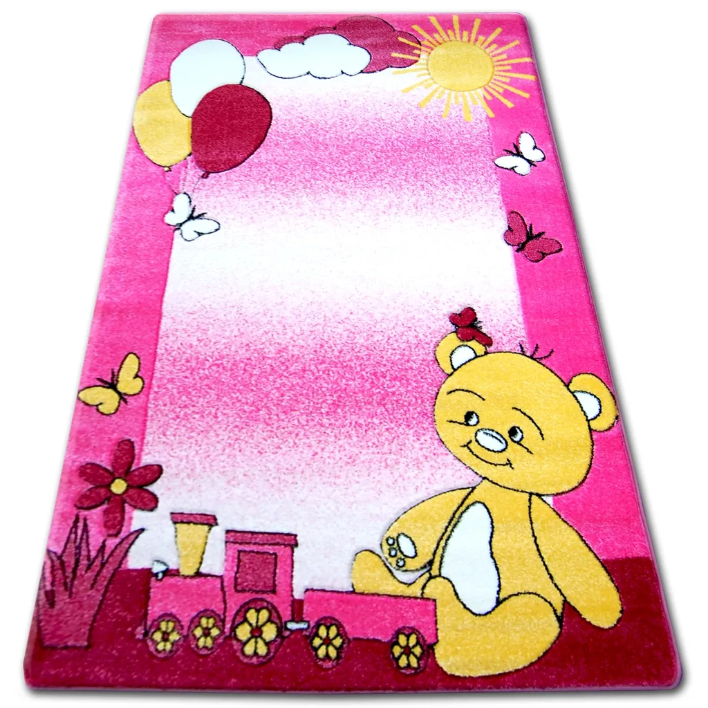 Tapis rose enfant oursonne 240x330 cm en fibres douces JOYEUX