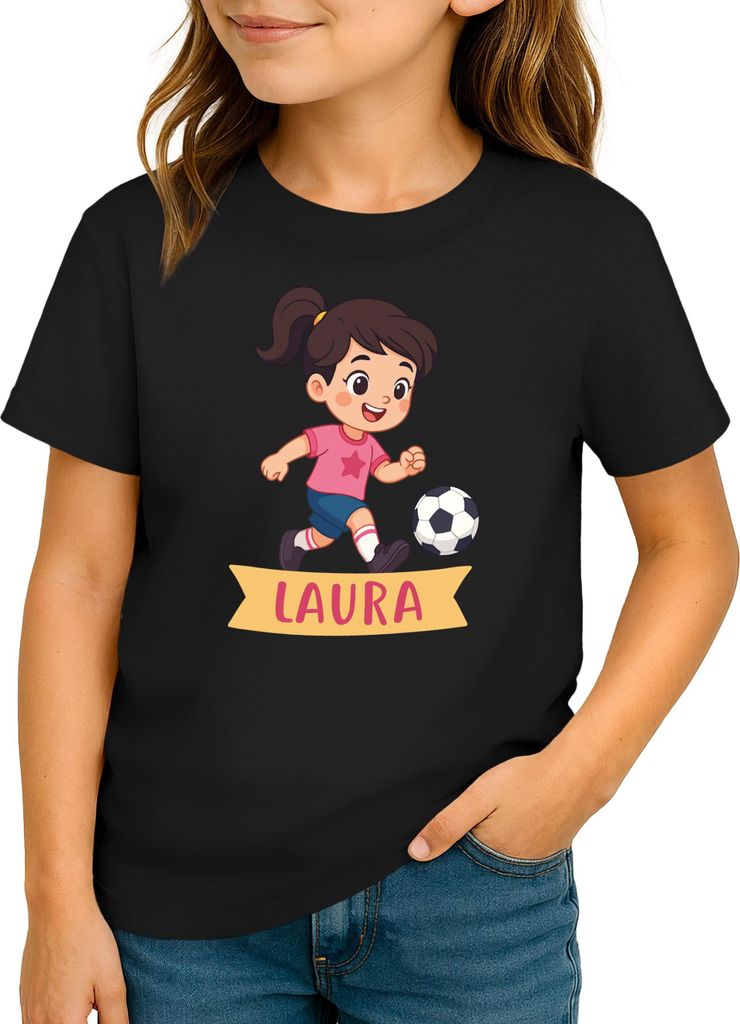Kinder T-Shirt Mädchen Fußball personalisiert mit Name – Sport Shirt für kleine Kickerinnen Moonworks