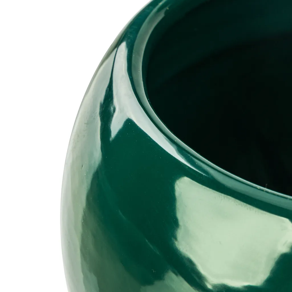Cache-pot rond en céramique émaillée vert bouteille avec soucoupe - 7