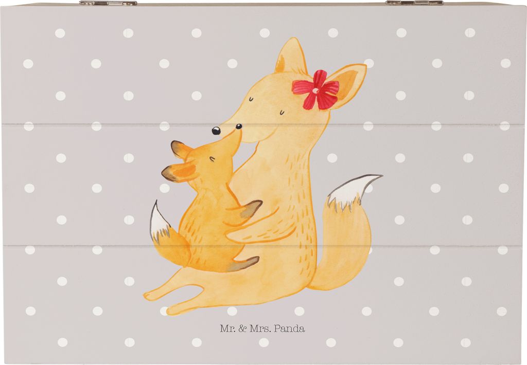 Mr. & Mrs. Panda Kiste Fuchs Mama 22 x 15 cm - Grau Pastell - Geschenk, Geschenkbox, Box, Tochter, Holzkiste, Muttertag, Schoß, Mutter, fotobox, m...