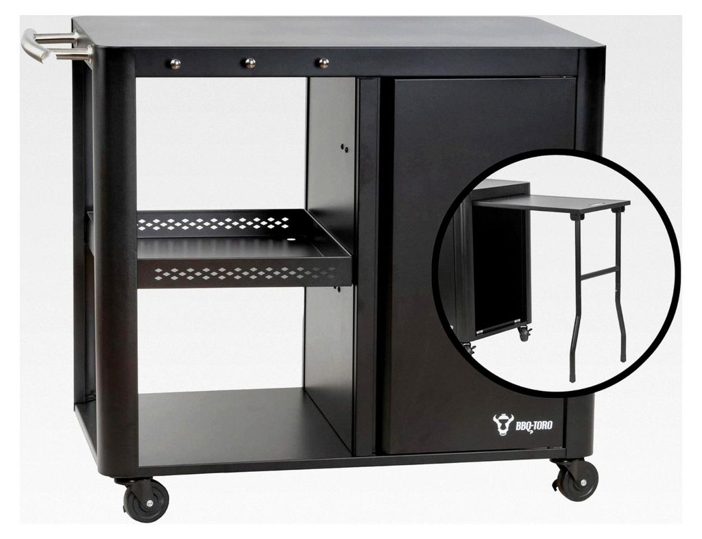 Grillwagen 95 x 50 x 80 cm | Schwarz | Grilltisch mit großer Arbeitsfläche | Beistelltisch, Outdoor Grill Trolley | Servierwagen, Gartentrolley