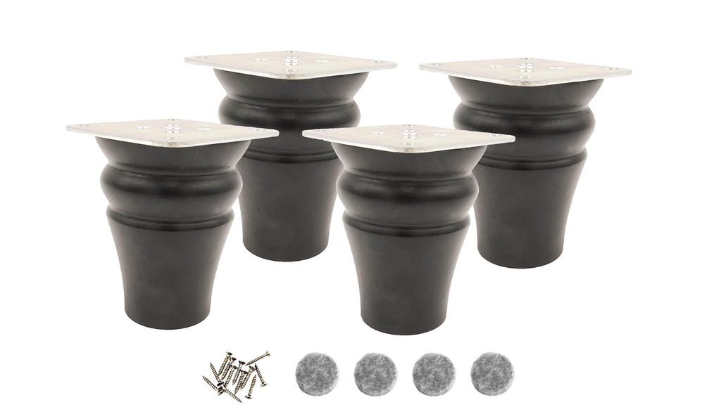 4x Möbelbein Buche Schwarz – 10 cm – lackiert – mit Montageset