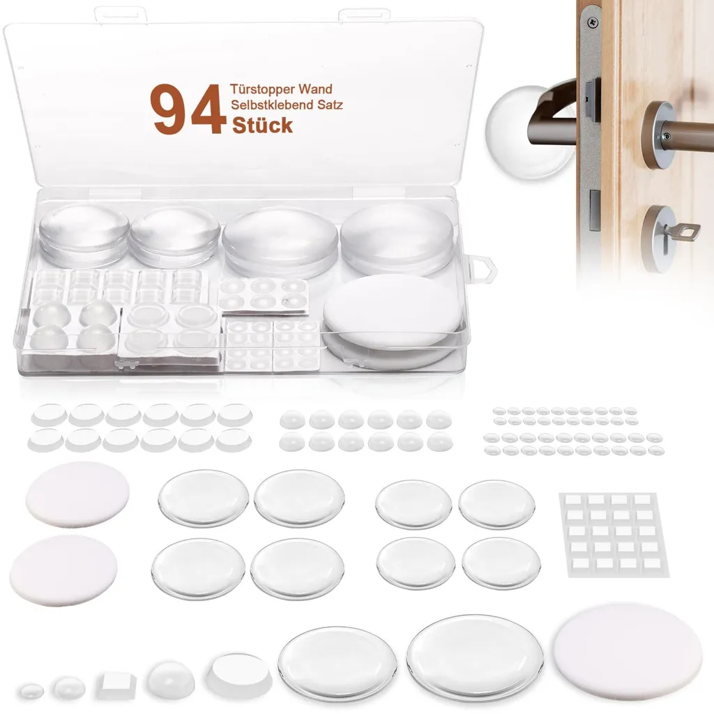 Lot de 94 Butoirs de Porte Autocollants Transparents - 8 Tailles Variées