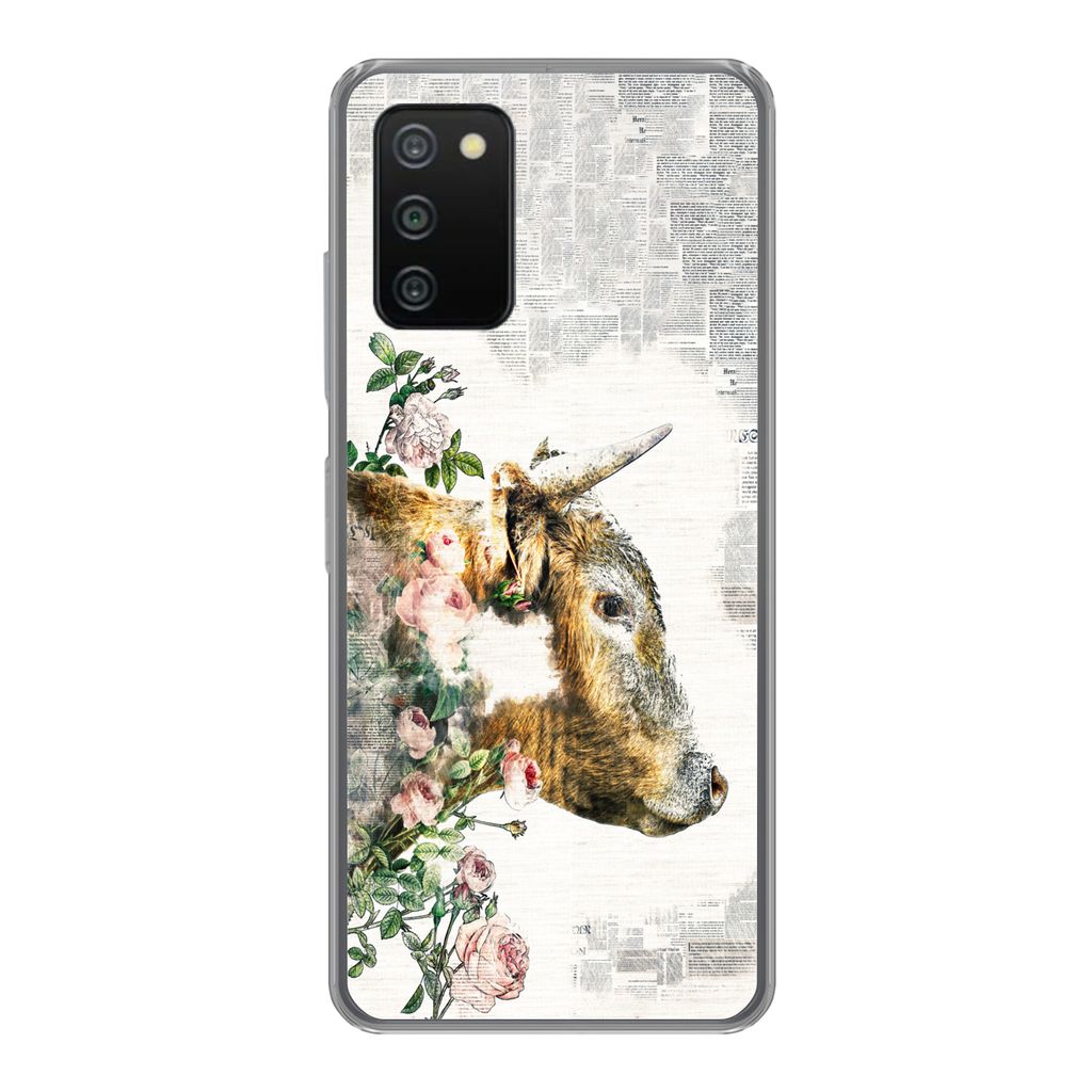 MuchoWow Handyhülle Schutzhülle Hülle für Samsung Galaxy A03s Schottischer Highlander - Farbe - Blumen Silikon Softcase Handy Hülle - Schutz