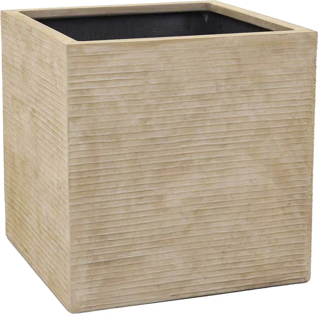 Bac à plantes VIVANNO BLOCK Cube beige à rayures en fibre de verre 40cm