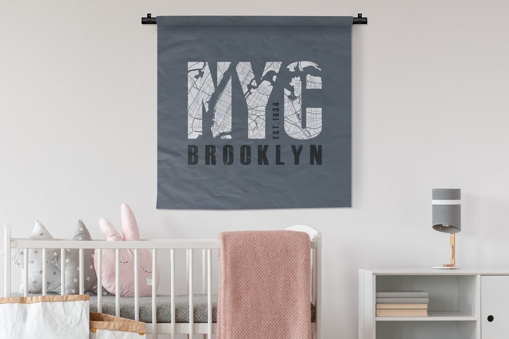 MuchoWow Wandteppich Wandbehang New York - Blau - NYC 90x90 cm Tapisserie Dekoration Wandtuch - Wandaufhänger