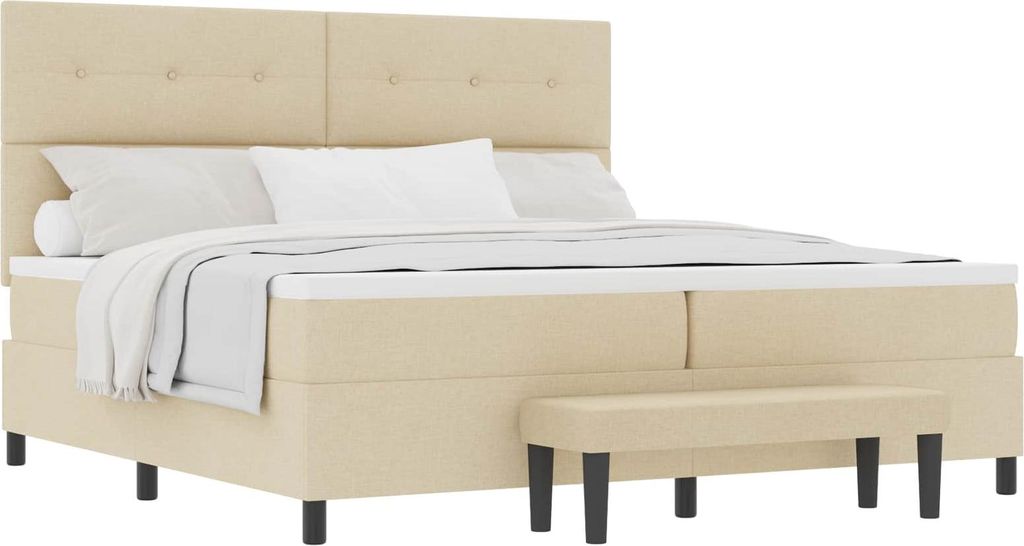 vidaXL Boxspringbett mit Kopfteil Creme 200 x 200 cm Stoff