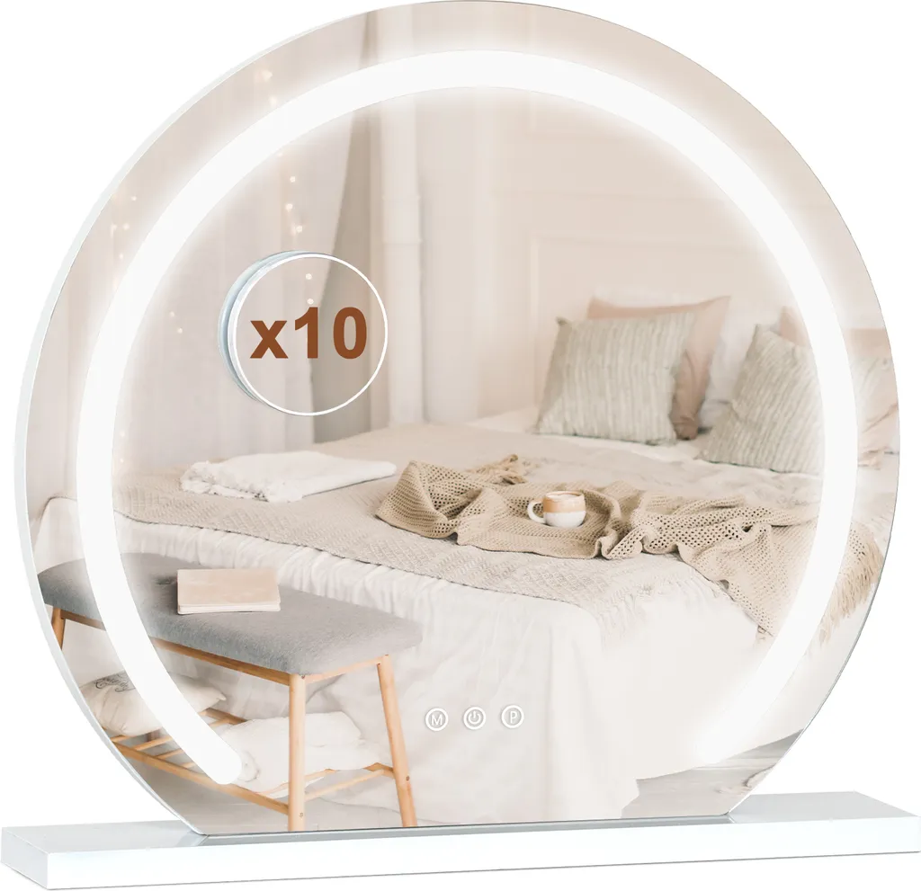 Miroir LED 3 Couleurs avec Intensité Variable 50x48cm Style Hollywoodien