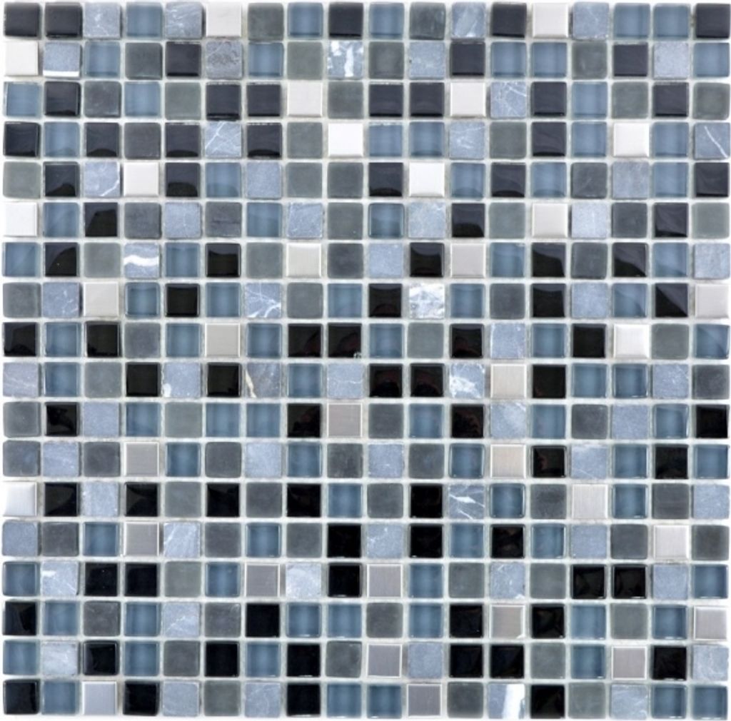 Mosaikfliese Transluzent Edelstahl schwarz Glasmosaik Crystal Stein Stahl schwarz Glas MOS92-0203
