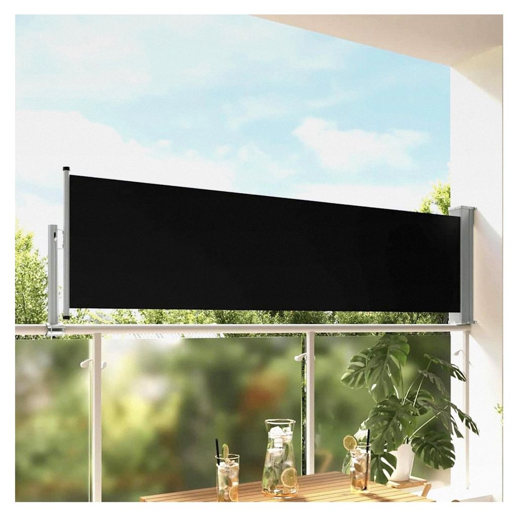Ausziehbare Seitenmarkise 80×300 cm Schwarz, Wasserdicht für Balkon, Terrasse, Garten und Café