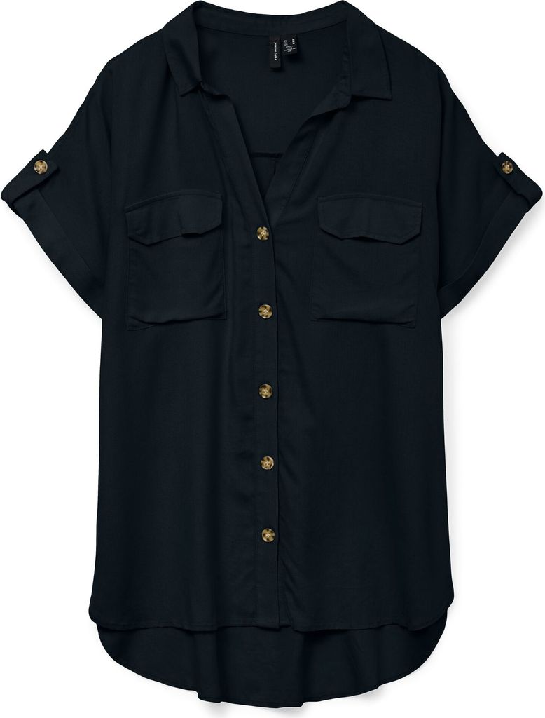 VERO MODA Gestreiftes Kurzarmhemd mit Brusttaschen und Knöpfen Größe: L