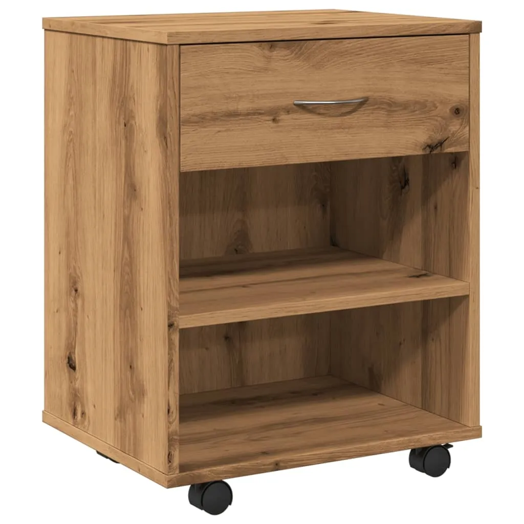 SYFAX™ Armadietto Ruote Rovere Artigianale 46x36x59 cm | Mobili Ufficio
