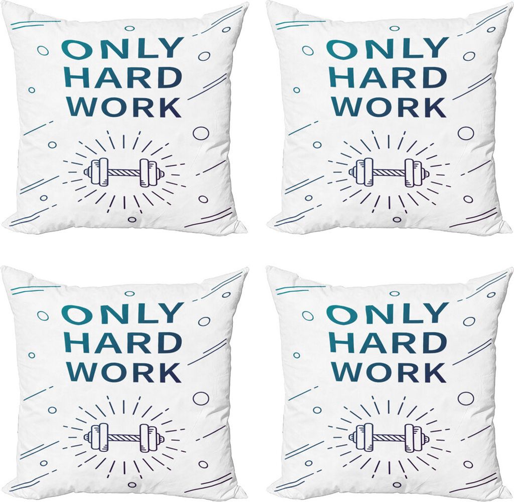 ABAKUHAUS Fitness Kissenbezug Set (4 Stück), Sport Wörter Hantel, Moderner Doppelseitiger Digitaldruck, 50 cm x 50 cm, Blau, Lila, Weiß