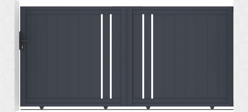 Schiebetor 3 m GIONA H.140 cm aus grauem Aluminium + Tor 1 M CIMONE H.140 cm aus