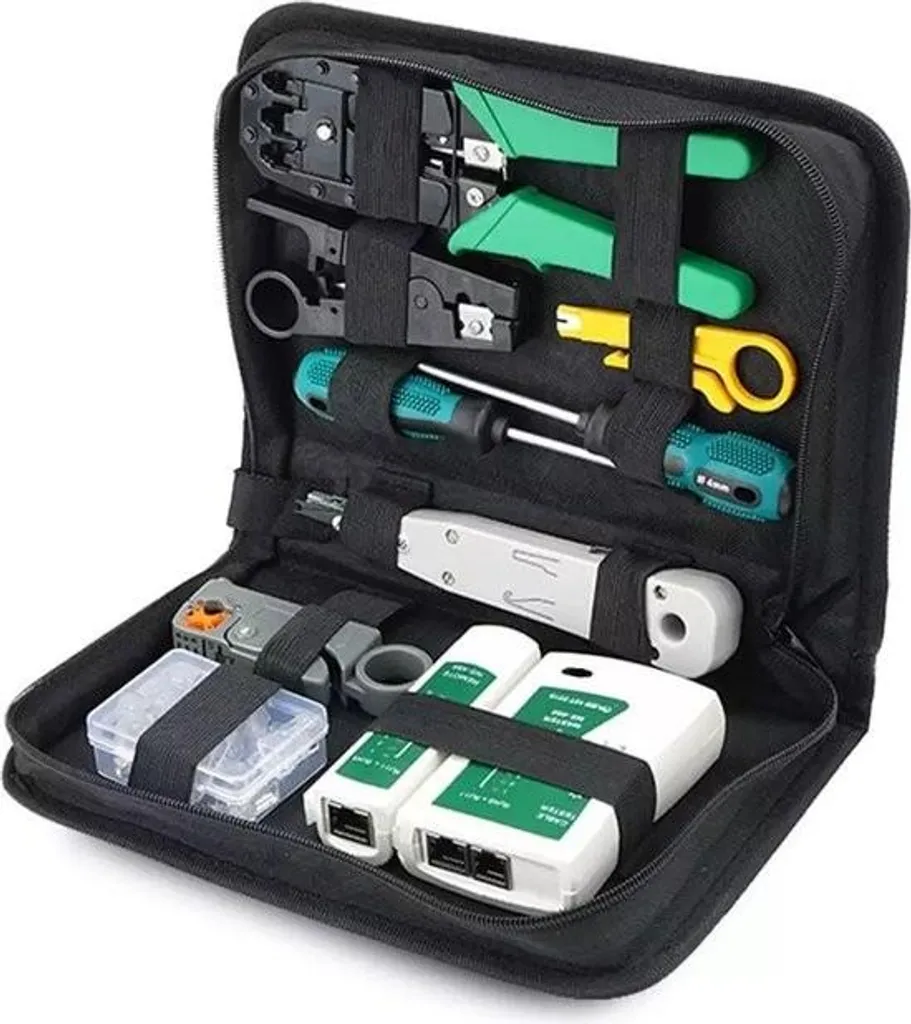 Kit de test réseau LAN Premium avec testeur RJ45 et pince à sertir