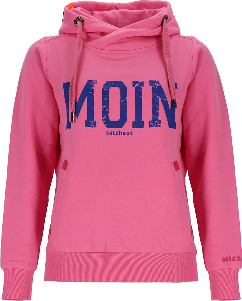 Salzhaut Damen Hoodie Sünn mit Moin-Print - Modischer Kapuzenpullover mit Kapuze mit Kordelband in Blossom-Navy Größe M