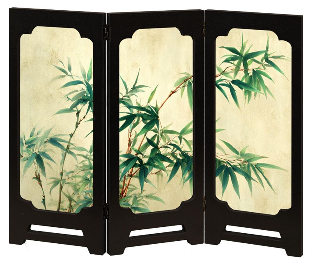 Mini-Paravent mit Blumenmuster, rustikaler 3-teiliger Raumteiler im chinesischen Vintage-Stil, Tischparavent, Feng-Shui-Dekoration für Zuhause und...