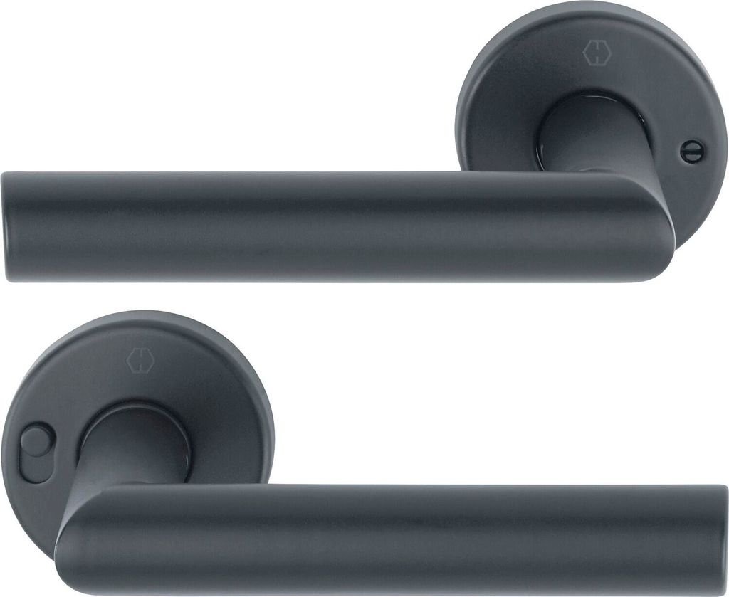 Hoppe Amsterdam Drückerpaar, Türgriff Set, Türdrücker, Türbeschlag, einfache Verriegelung, Edelstahl schwarz matt, rechts, zeitlos modern, fü...