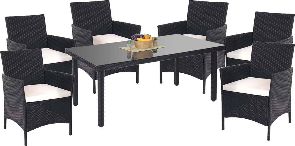 Poly-Rattan-Garnitur Halden, Gartenmöbel Balkon-Set Sitzgarnitur anthrazit, Kissen creme