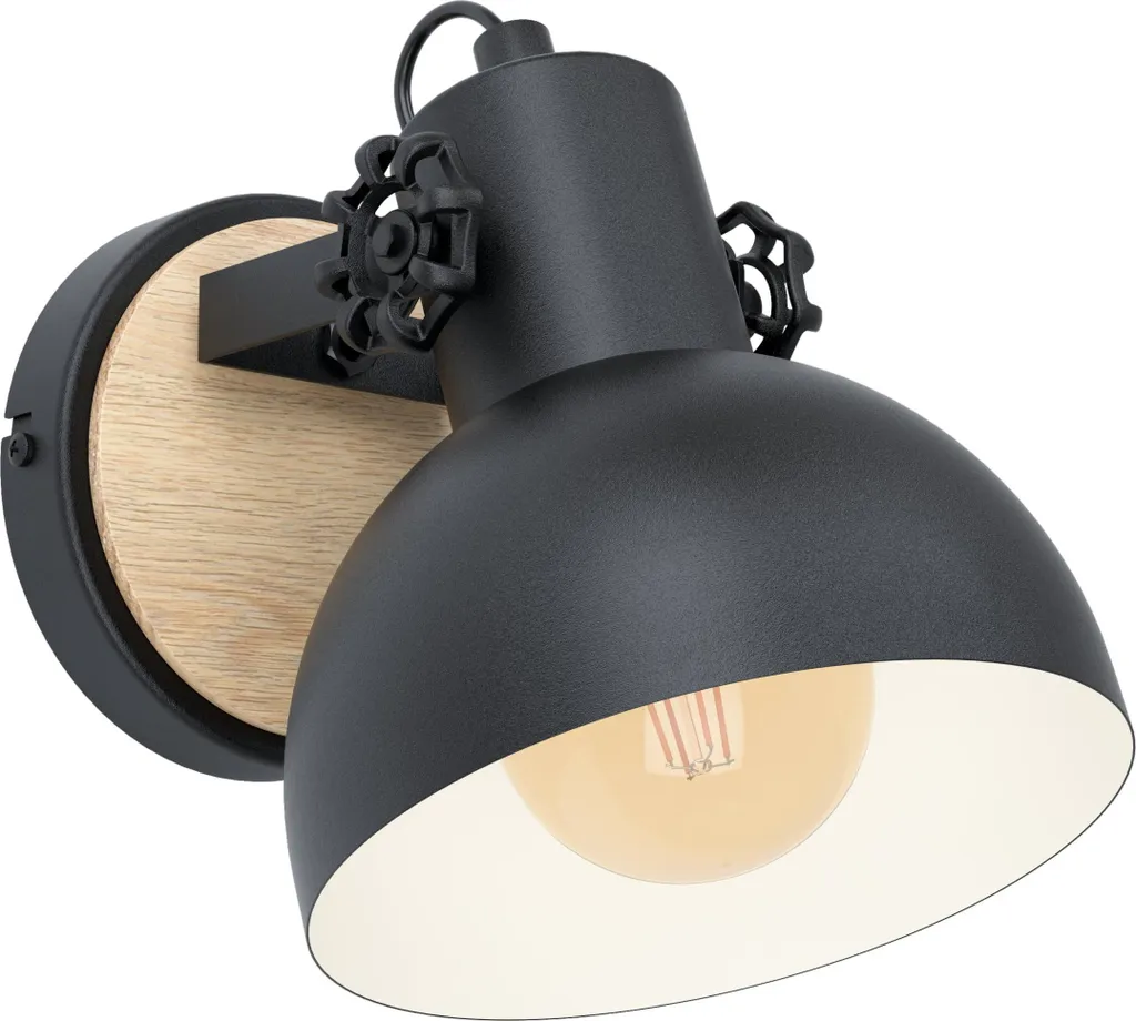 Plafonnier Applique Orientable en Acier Noir et Bois Style Vintage