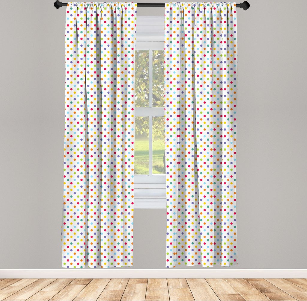 ABAKUHAUS Abstrakt Vorhänge, Gardinen, Bunte Polka Dots Round Circular Vintage Mode Mädchen Feminine Baby Design, 2 Stück 75 x 225 cm, , Mehrfarbig