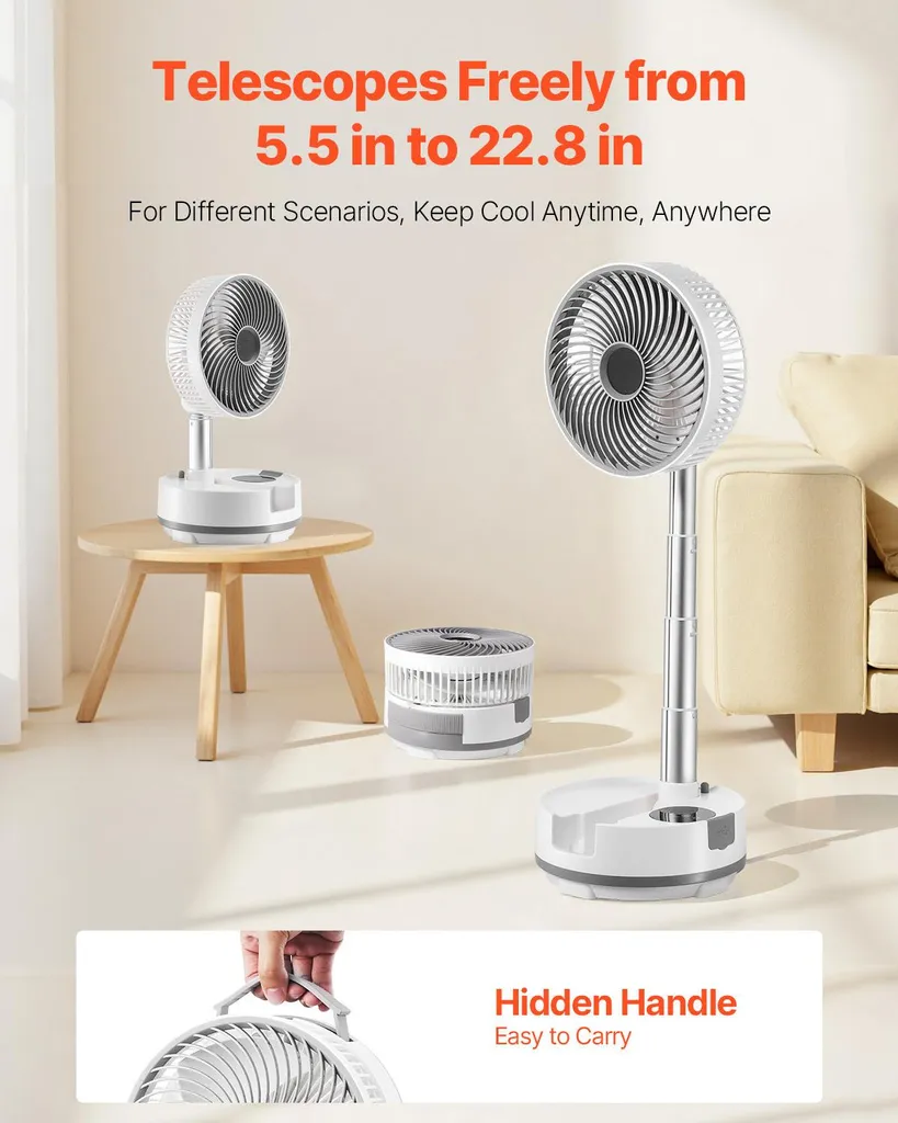 Ventilateur de Table Silencieux Oscillant 90° avec Batterie Intégrée