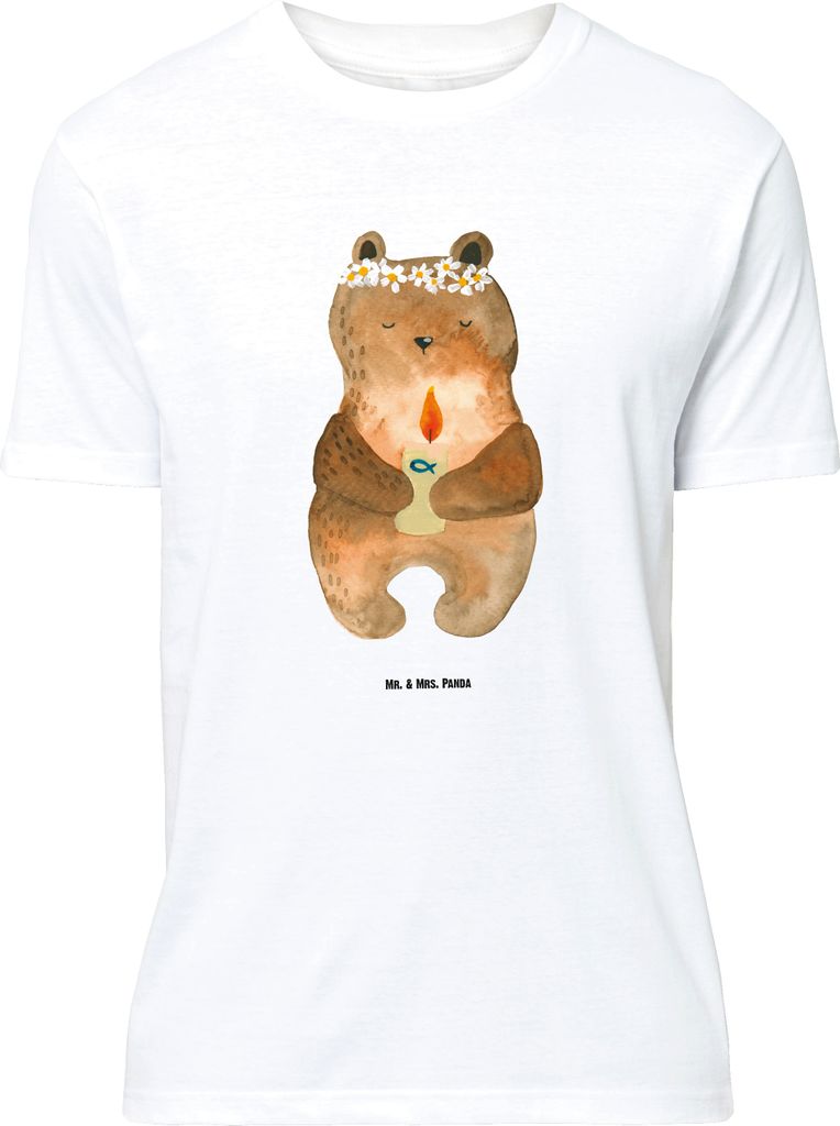 Mr. & Mrs. Panda Größe M T-Shirt Bär Kommunion - Weiß - Geschenk, Gottes Segen, mit Spruch, Teddy, Tshirt, Shirt, Katholisch, Taufkerze, Herren