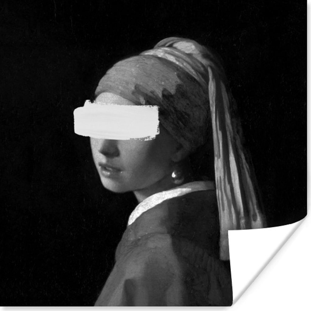 MuchoWow Poster Das Mädchen mit dem Perlenohrring - Johannes Vermeer - Schwarz und weiß 75x75 cm - Wand Dekoration