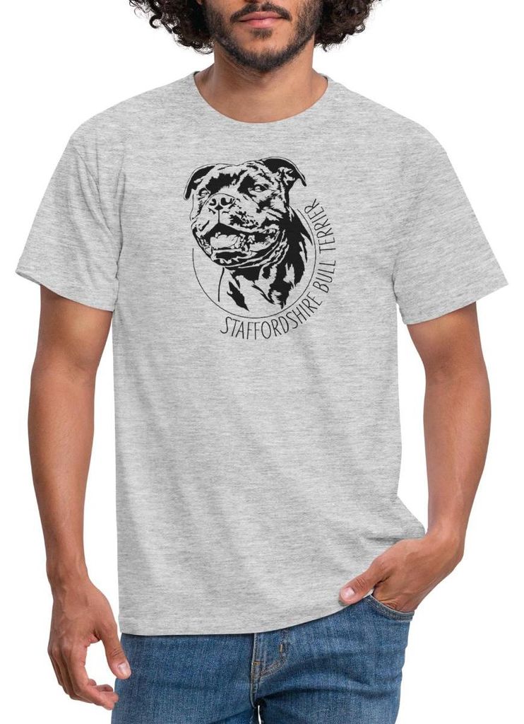 Spreadshirt Staffordshire Bull Terrier Männer T-Shirt, L, Grau meliert