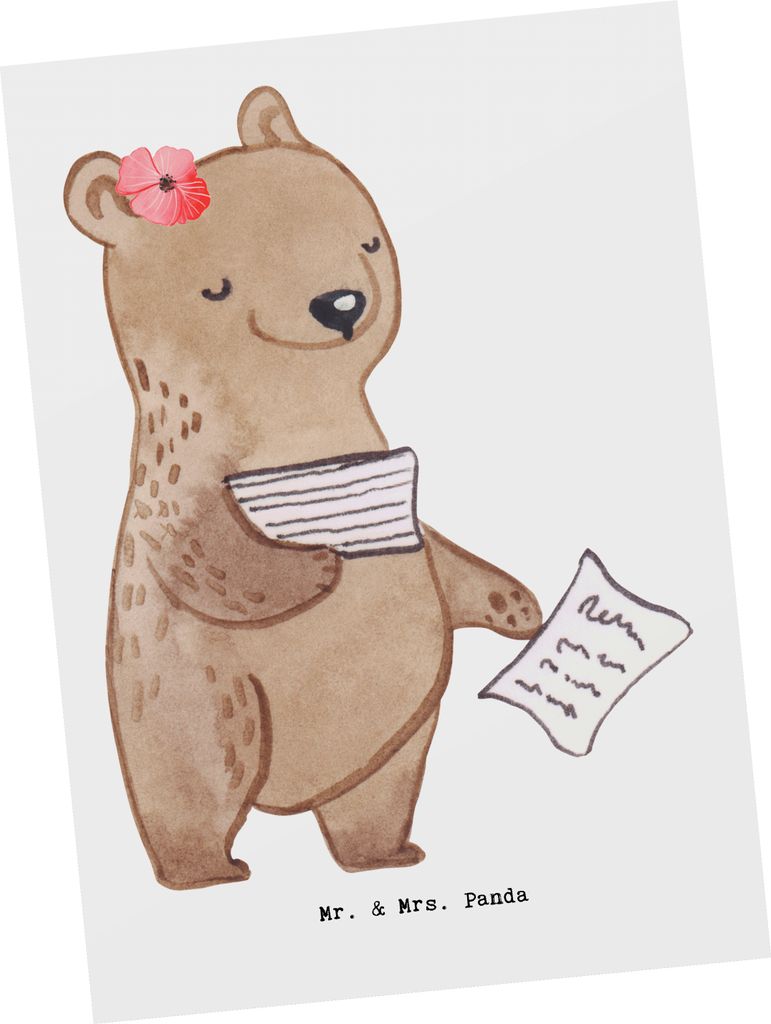 Mr. & Mrs. Panda Postkarte Bürokauffrau Herz - Weiß - Geschenk, Grußkarte, Homeoffice, Postkarten, Bürojob, Fotokarte, Kauffrau für Büromanag...