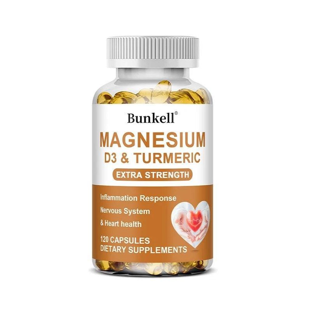 Magnesium + Vitamin D3 + Turmeric (120 Kapseln) Nahrungsergänzungsmittel, Immunsystem, Nerven, Muskeln, Knochen, Zähne, Herzgesundheit