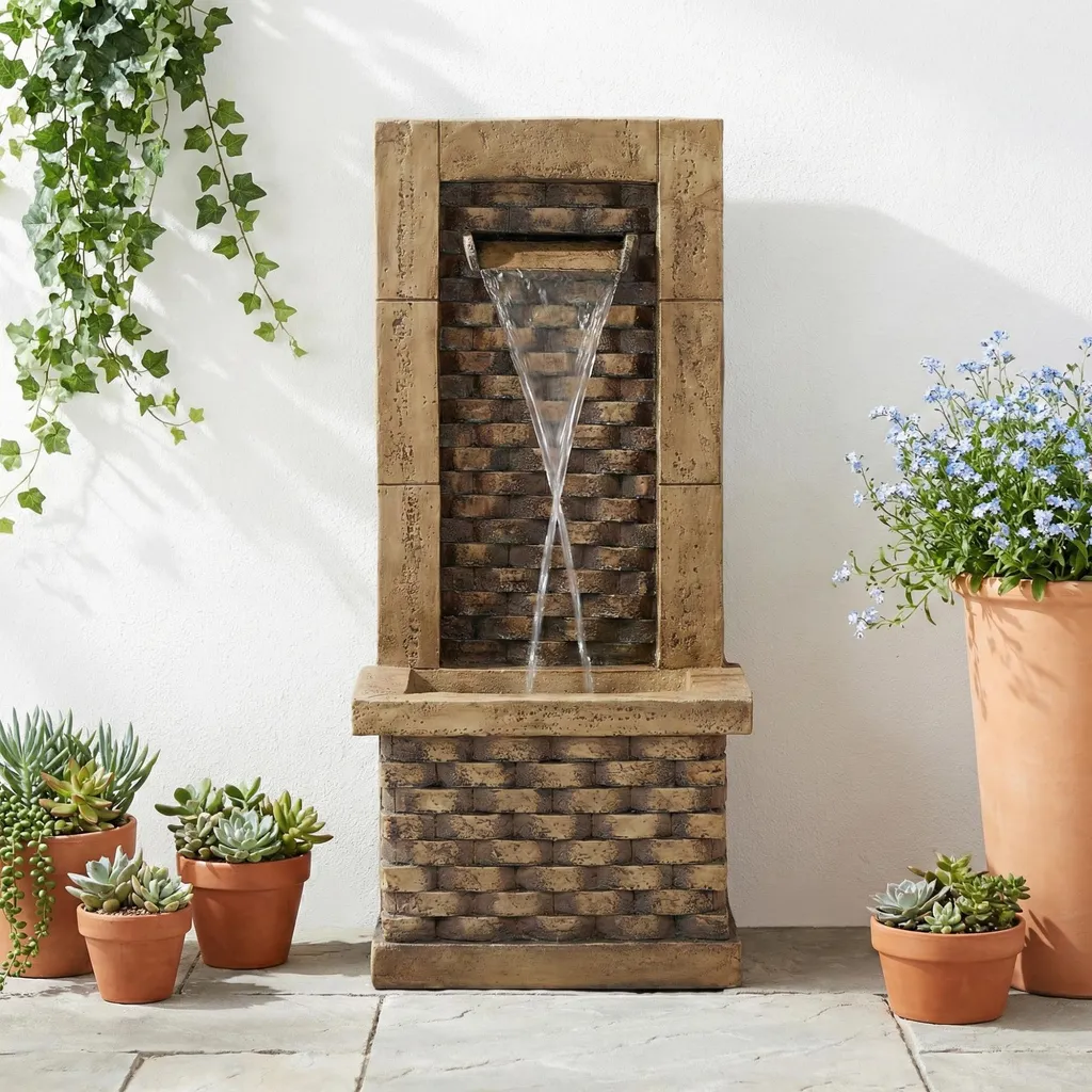 Grande fontaine cascade lumineuse Merax design carré pour la terrasse
