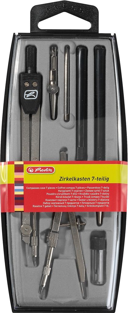 herlitz 8710105 scatola di bussole da 7 pezzi, nero Immagine del prodotto 