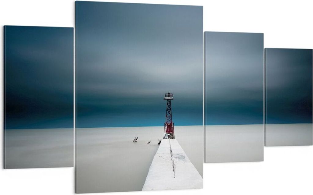 Bild auf Leinwand - Leinwandbild - 4 Teile - Turm Strand Himmel - 160x90cm - Wand Bild - Wanddeko - Wandbilder - Leinwanddruck - Bilder - Wanddekor...