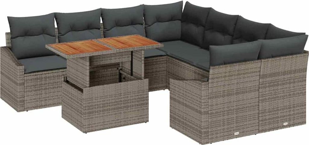 Garten-Sofa-Set mit Speicher 9 pcs Grau Poly Rattan Produktbild 