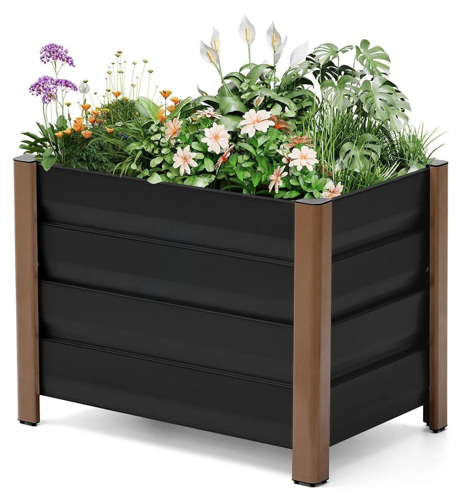 Hochbeet - Pflanzkasten - Wetterfest - Aluminium - Extra tief - Mit Drainagelöchern - Für Außenbereich - 60×40×45 cm - Grau