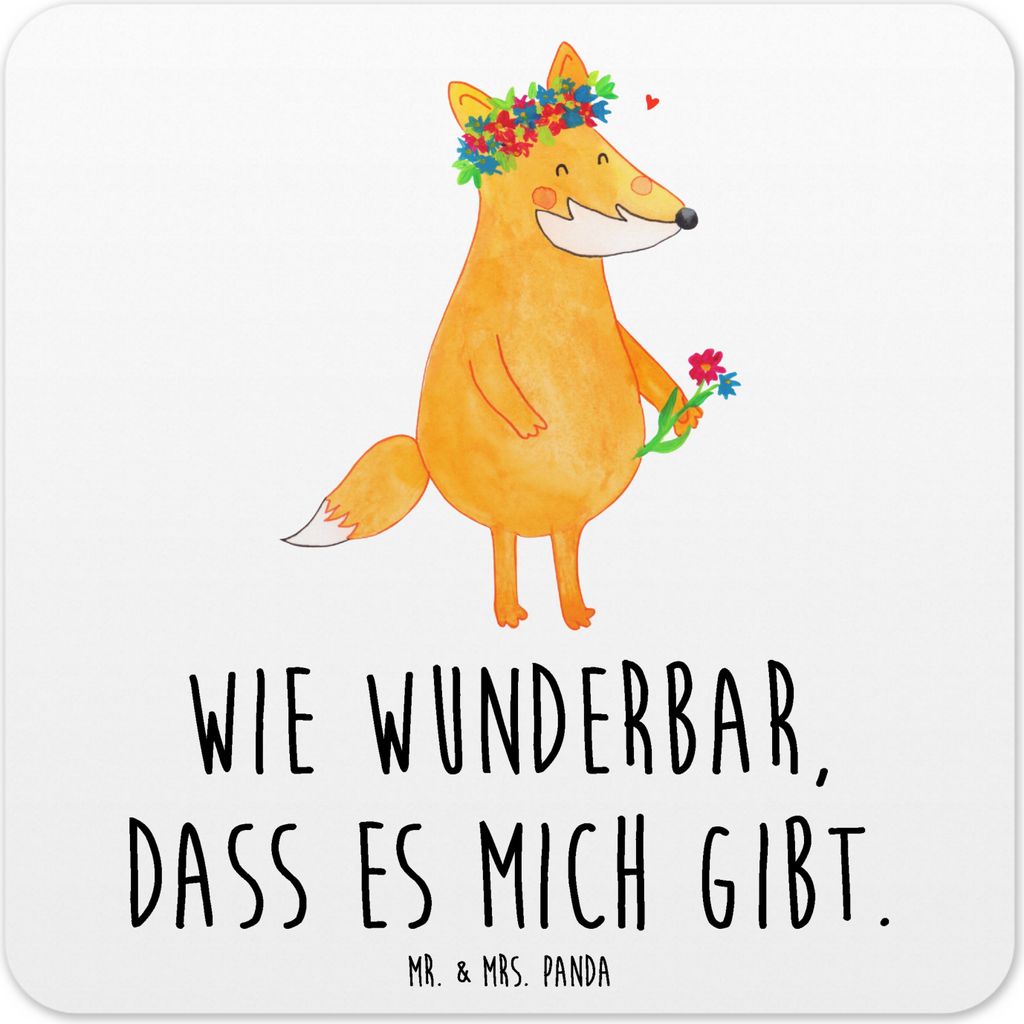 Mr. & Mrs. Panda Untersetzer für Gläser Fuchs Blumen 15er Set - Weiß - Geschenk, Selbstliebe, Coaster, Tisch, Liebe, Glas-Untersetzer, Blumenlie...