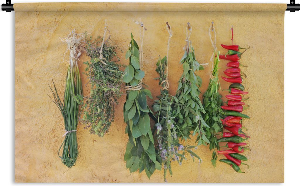 MuchoWow Wandteppich Wandbehang Mediterrane Kräuter 60x40 cm Tapisserie Dekoration Wandtuch - Wanddekorationen